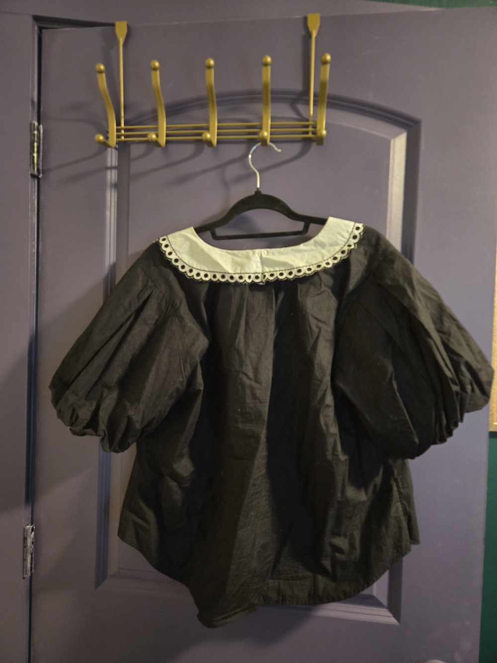 Anthropologie Black Button-Front Blouse with Embroidered White Collar - Picture 6 of 6